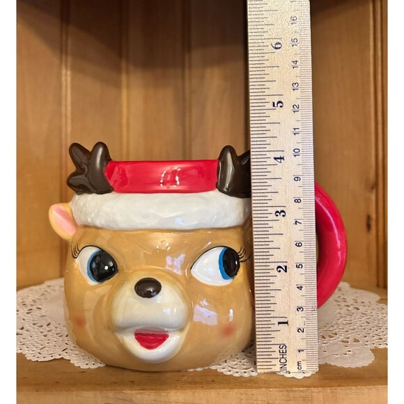 Large Reindeer Retro Christmas Mug Boston Warehouse Antlers & Santa Hat 16oz - Picture 7 of 7